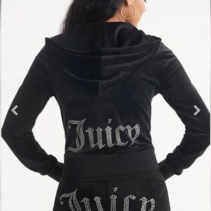 Black Velour Rhinestone Juicy Couture Zip up Hoodie Size Small